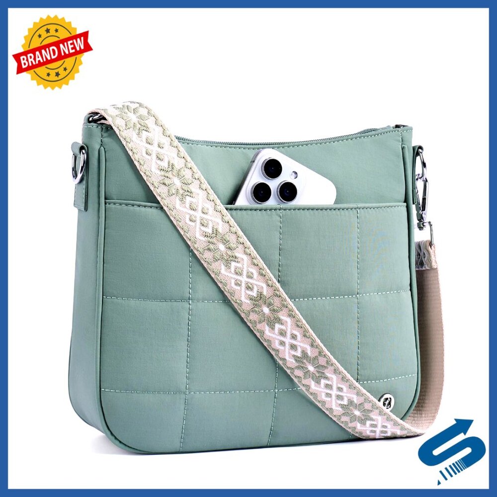 Quilted Puffer Crossbody Bag With Anti-Theft Locking Zipper, Adjustable Strap